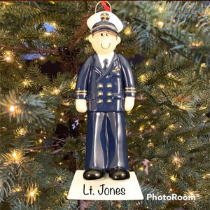 Military Navy Officer in Dress Blues Custom Personalized Christmas Ornament Gift for Men Navy