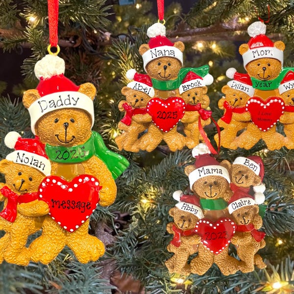 Single Mother or Father Personalized Ornament Family of 2 Family of 3 Family of 4  Personalized Christmas Ornament Gift Single Parent Bear