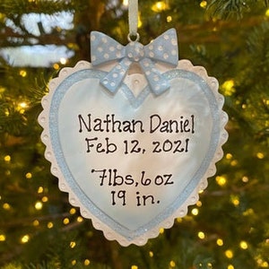 Baby Heart Ornament Pink Girl Baby’s First Christmas Ornament Custom Personalized Christmas Ornament Gift