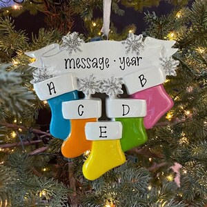 Family of 5 Personalized Bright Christmas Stockings Hanging at the Fireplace Custom Hand Personalized Christmas Family Ornament Gift
