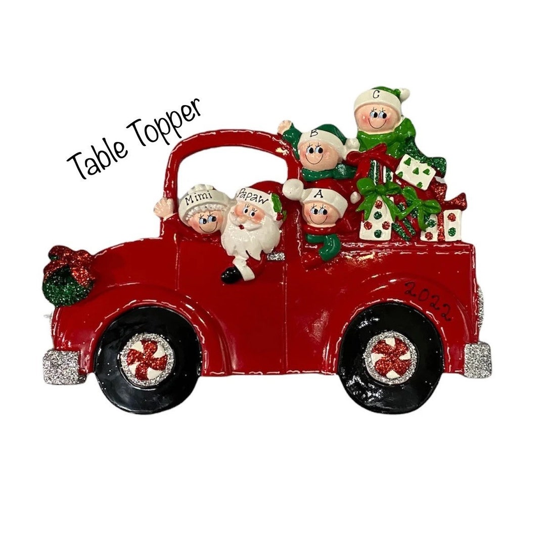 Table Top Santas Red Truck Freestanding Decor Family of 3 or 5 Kids