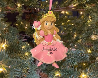 Princess Little Pink Princess Ornament Girl Custom Personalized Christmas Ornament Gift with Tiara Personalized Princess Ornament