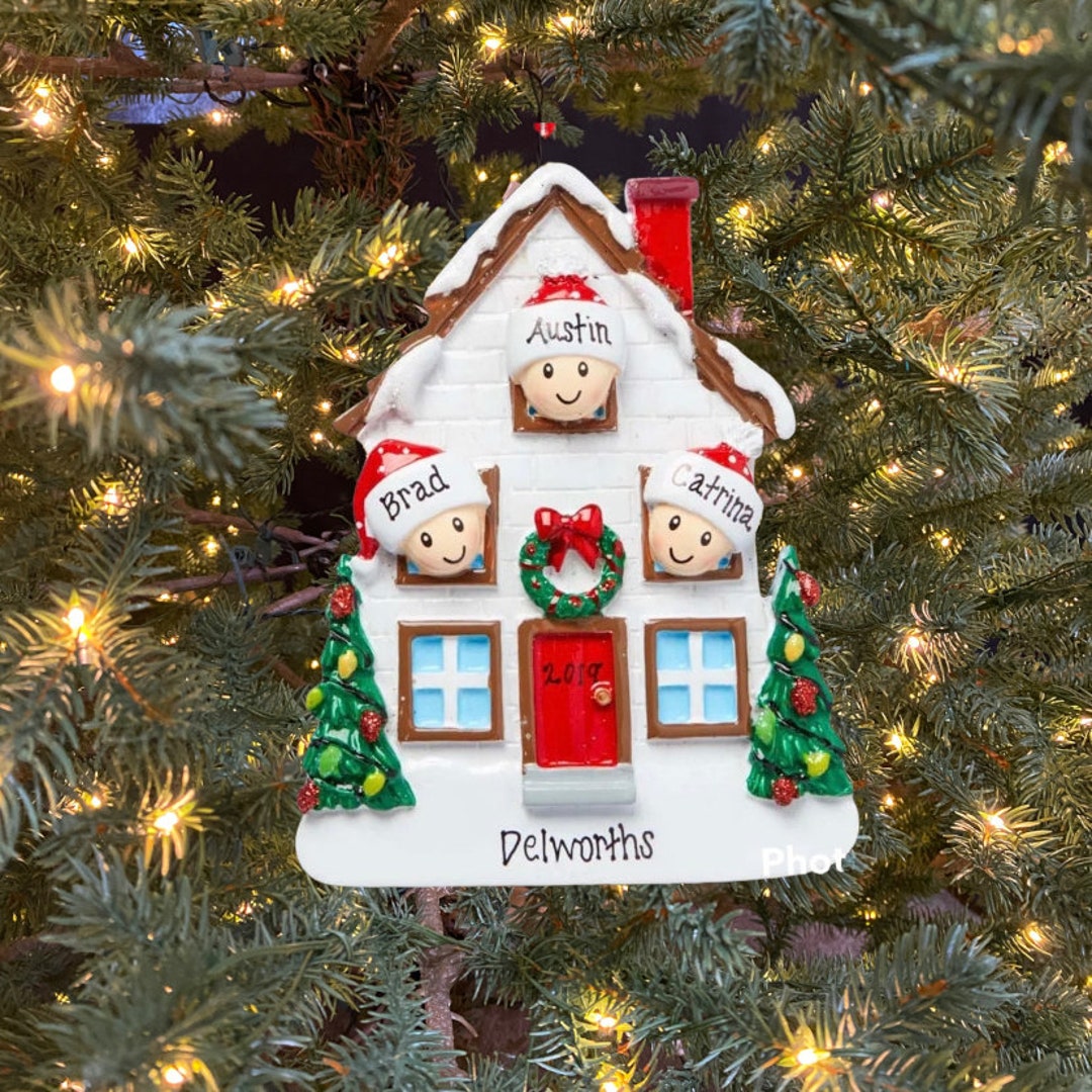 CLEARANCE White Christmas House Family of 3 Custom Personalized