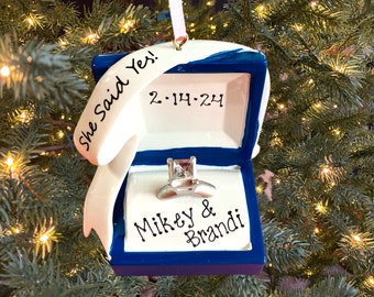 Personalized She Said Yes Engagement Ring Ornament Wedding Proposal Custom Personalized Christmas Ornament Gift