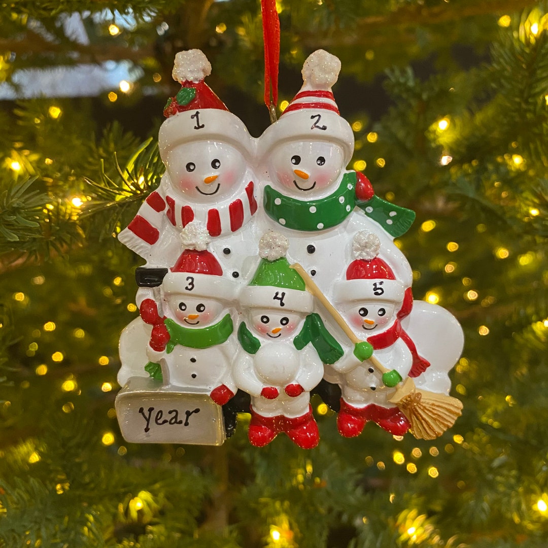 Family of 5 Snowman Shovel Custom Personalized Christmas Ornament Gift ...