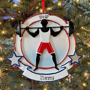 Gym Weight Lifting Ornament with Barbell Ornament Custom Personalized Christmas Ornament Gift
