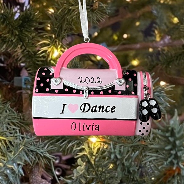 Dance Bag Recital Custom Personalized Christmas Ornament Gift for Little Girl Teen Tween or Woman Tap Ballet Jazz