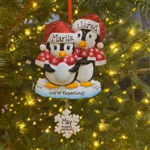 Expecting Personalized Expecting Baby Penguin Couple Custom Personalized Christmas Ornament Pregnancy Announcement Gift New Mom Dad Baby
