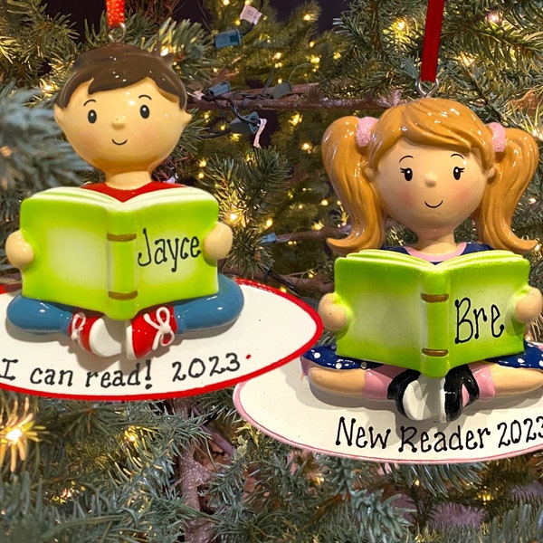 Personalized I Can Read! Boy or Girl Reading Book Ornament Boy Custom Personalized Christmas Ornament Gift My First Book