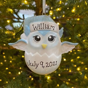CLEARANCE! Baby Owl Ornament Owlet Ornament New Baby 1st First Christmas Custom Personalized Christmas Ornament Gift Announcement It&#39;s a Boy