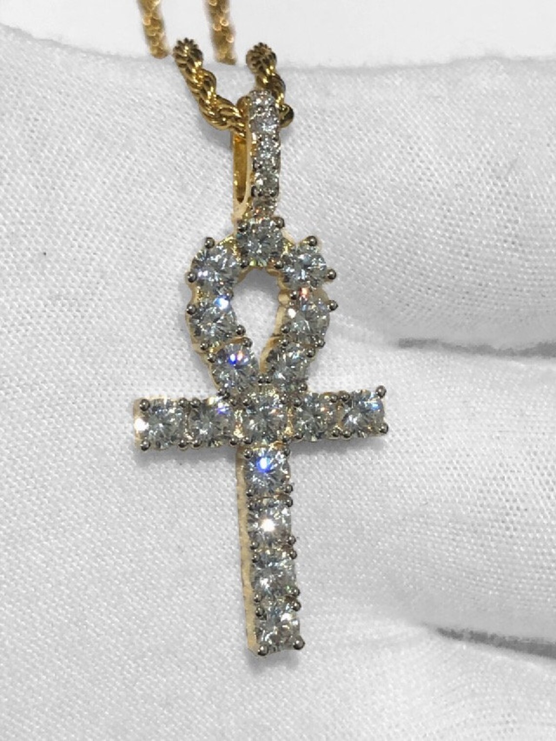 Diamond Ankh Pendant / 14K Gold Ankh Necklace / Hip Hop Etsy