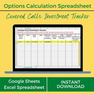 2022 Options Trading Covered Calls Investment Tracking Selling Strategies Built-in Calculations Spreadsheet Excel Tracking