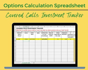 2022 Options Trading Covered Calls Investment Tracking Selling Strategies Built-in Calculations Spreadsheet Excel Tracking
