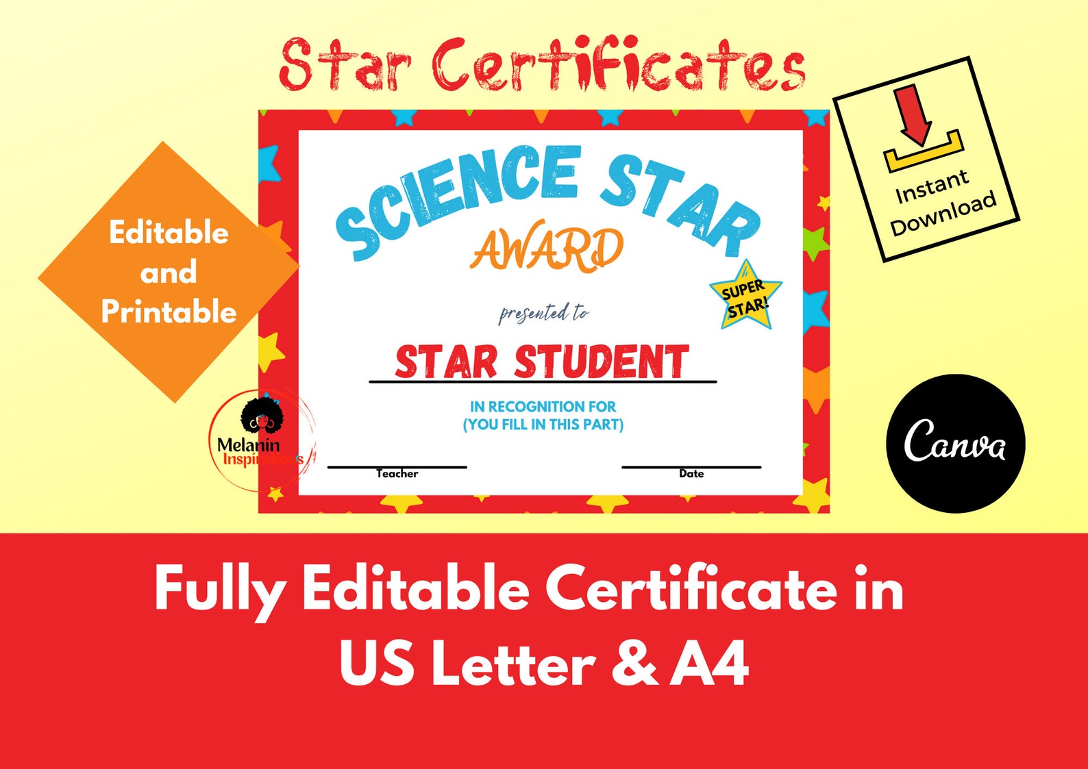 Editable School Certificates Superstar Awards Class Awards Science ...