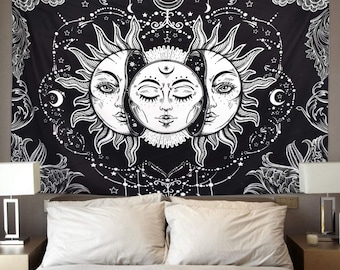 Sun and Moon Tapestry Black and White Tapestry Psychedelic Wall Hanging 130x150cm