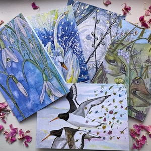 Juego de 5 tarjetas para celebrar la llegada de la primavera