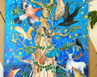 Decorating the Yuletide Oak Greeting Card
