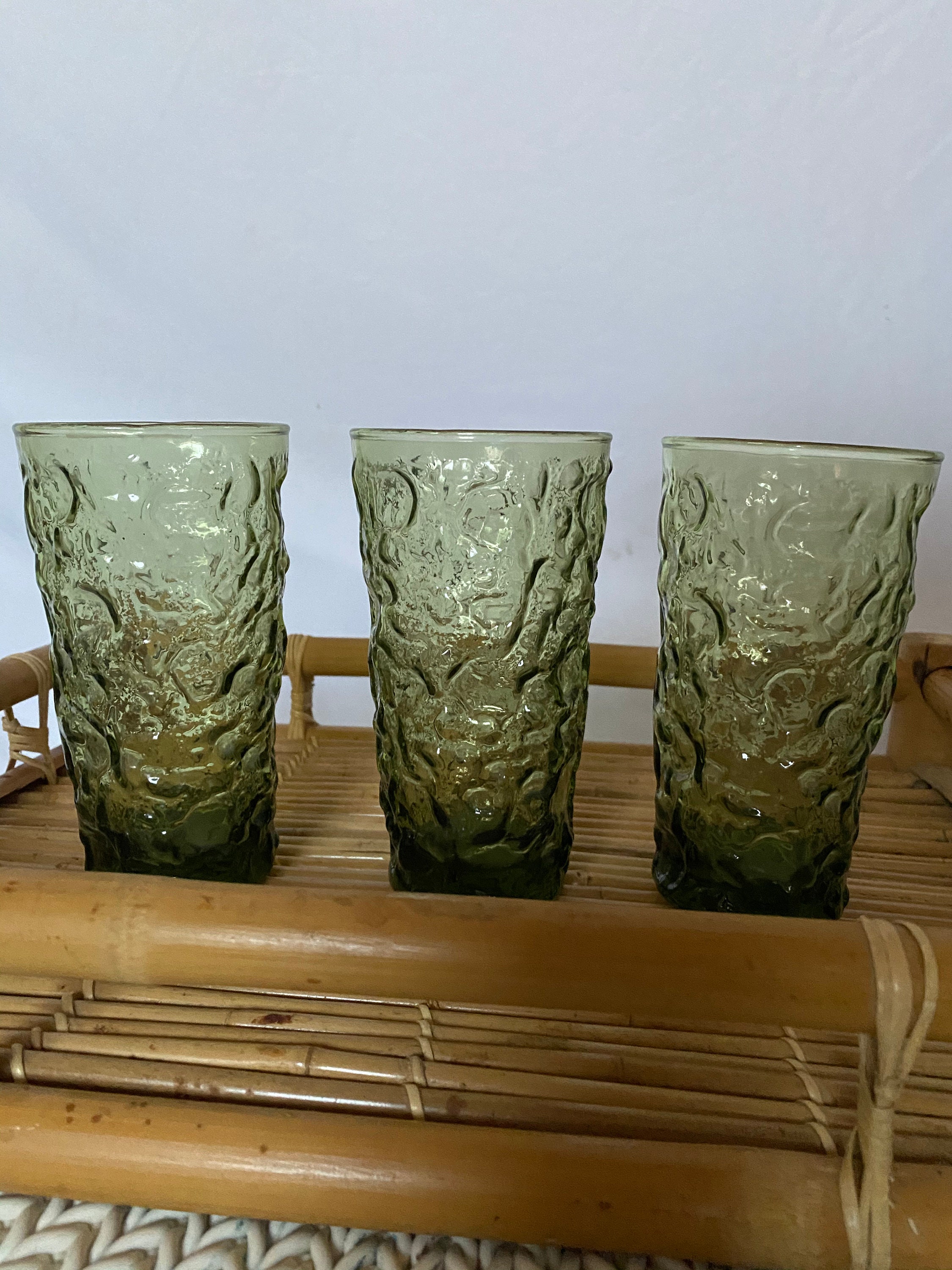 Green Clambroth Glass Cups set of 3 Etsy