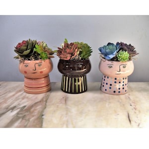 Pretty People Planters (3 1/2&quot;)  filled with hand painted Sola wood succulents - price per -pick a color