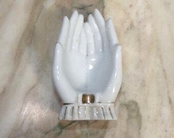 Small antique collectable early 1900s Made in Japan porcelain hands trinket holder or ornament white with gold - from a New England Estate
