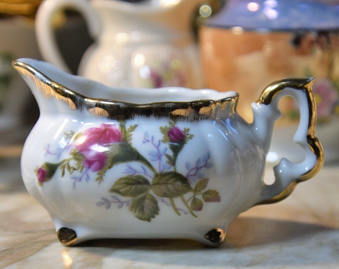 Dainty elegant antique mini creamer moss rose pattern and brush gold trim EUC! From a New England Estate
