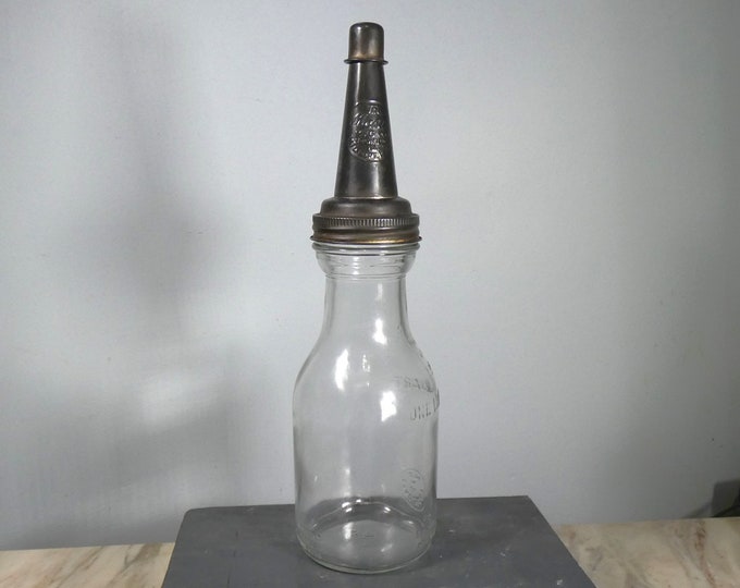Antique Vintage 1920s-40s Master Mfg Co Oil Bottle with Metal Top Automobilia - from a New England Estate