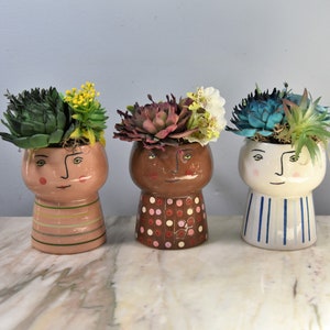 Pretty People Planters (4 1/2&quot;) Pick a Person -each filled with hand painted Sola wood succulents - no watering needed!