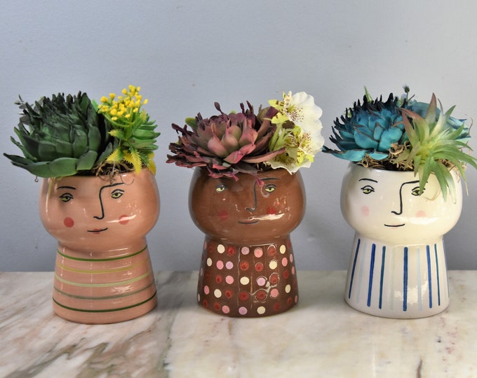 Pretty People Planters (4 1/2") Pick a Person -each filled with hand painted Sola wood succulents - no watering needed!