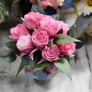 Beautiful antique square single handle footed sugar bowl with arrangement of Sola wood airbrushed roses