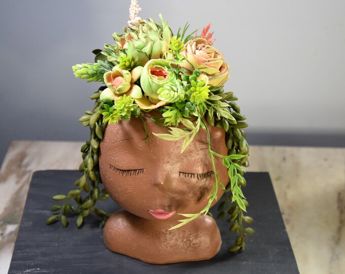 Unique, elegant, peaceful airbrushed Sola wood succulents in a fun fabulous face planter - distinctive decor or gift -see more in our store!