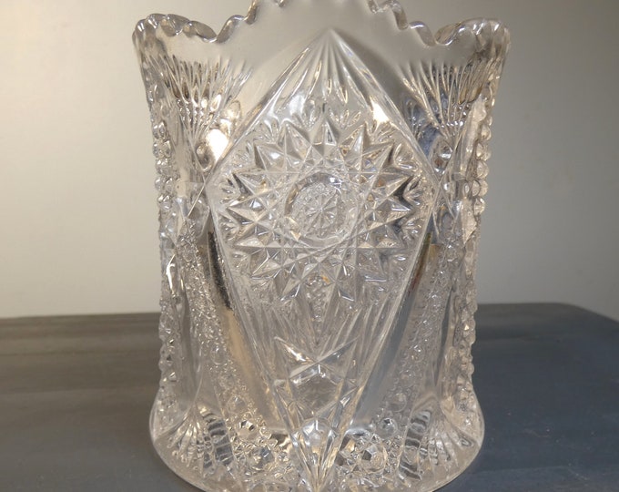 Vintage American Brilliant pressed glass crystal open sugar or condiment jar/bowl - beautiful piece!! - from a New England estate
