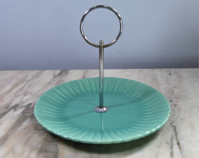 Rare vintage Stengl "Colonial Green" pattern 1-tier serving dish with scalloped edges