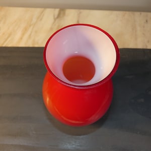Mid Century Red and White Cased Glass Vase Possibly Holmegaard Carnaby Red from a New England Estate