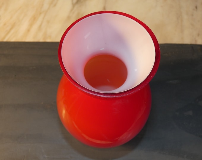 Mid Century Red and White Cased Glass Vase Possibly Holmegaard Carnaby Red from a New England Estate
