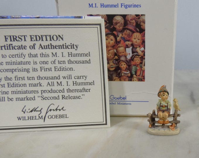 RARE Certified First Edition Bronze MINIATURE Hummel Wayside Harmony Goebel in Box -EXCELLENT condition from a New England estate
