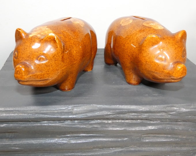 Pair of Rare 1940s-50s *Rockingham Bellingham Stoneware-style Piggy Bank EXCELLENT Condition from a New England Estate