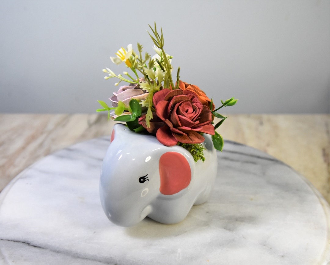 ELEPHANT Adorable Ceramic Animal Vases With Small Sola Wood Etsy