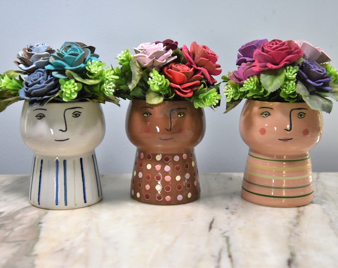 People Planter (4 1/2") filled with unique Sola wood bark roses - no watering needed! Purchase one or more-