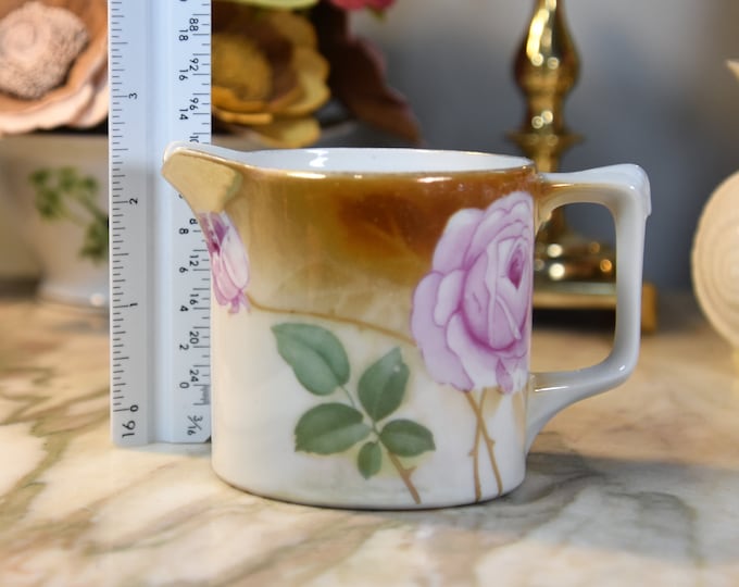 Elegant antique or vintage (1914-1940) RS Germany small pitcher/creamer, beautiful roses, gold trim - EUC!