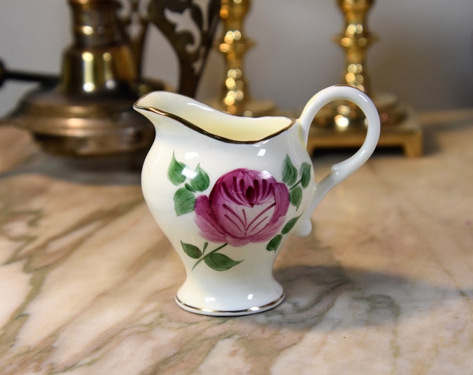 Small Royal Stuart, Spencer Stevenson fine bone china pitcher/creamer hand painted with gold trim - from a New England Estate