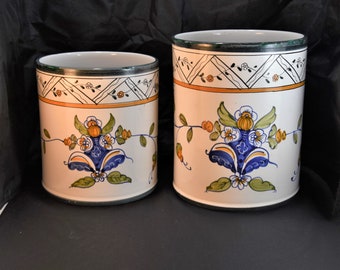 Beautiful unique pieces, vintage hand-painted Maiolica/Majolica open canisters dating back to the 1940-50s - from a New England estate