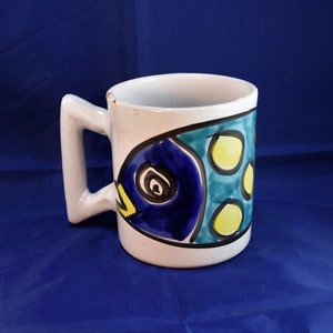 Vintage handmade, hand-painted Majolica large coffee mug made in Italy - needs some TLC -from a New England estate