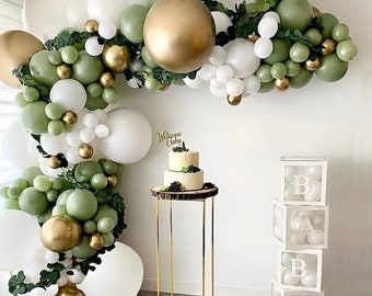 DIY Eucalyptus Green, White, and Gold Balloon Garland Kit, Baby Shower, Bridal Shower, Birthday, Anniversary, Wedding Arch Kit, Sage, Moss