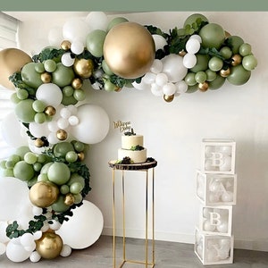 DIY Eucalyptus Green, White, and Gold Balloon Garland Kit, Baby Shower, Bridal Shower, Birthday, Anniversary, Wedding Arch Kit, Sage, Moss