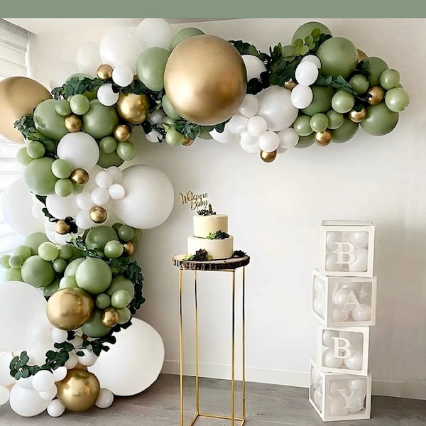 DIY Eucalyptus Green, White, and Gold Balloon Garland Kit, Baby Shower, Bridal Shower, Birthday, Anniversary, Wedding Arch Kit, Sage, Moss