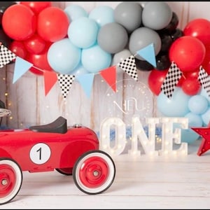 Race Car Balloon Garland, DIY Balloon Arch, Two Fast, Vintage Race Car, Checkered Race, Boy Birthday Decor, Start Your Engines Baby Shower
