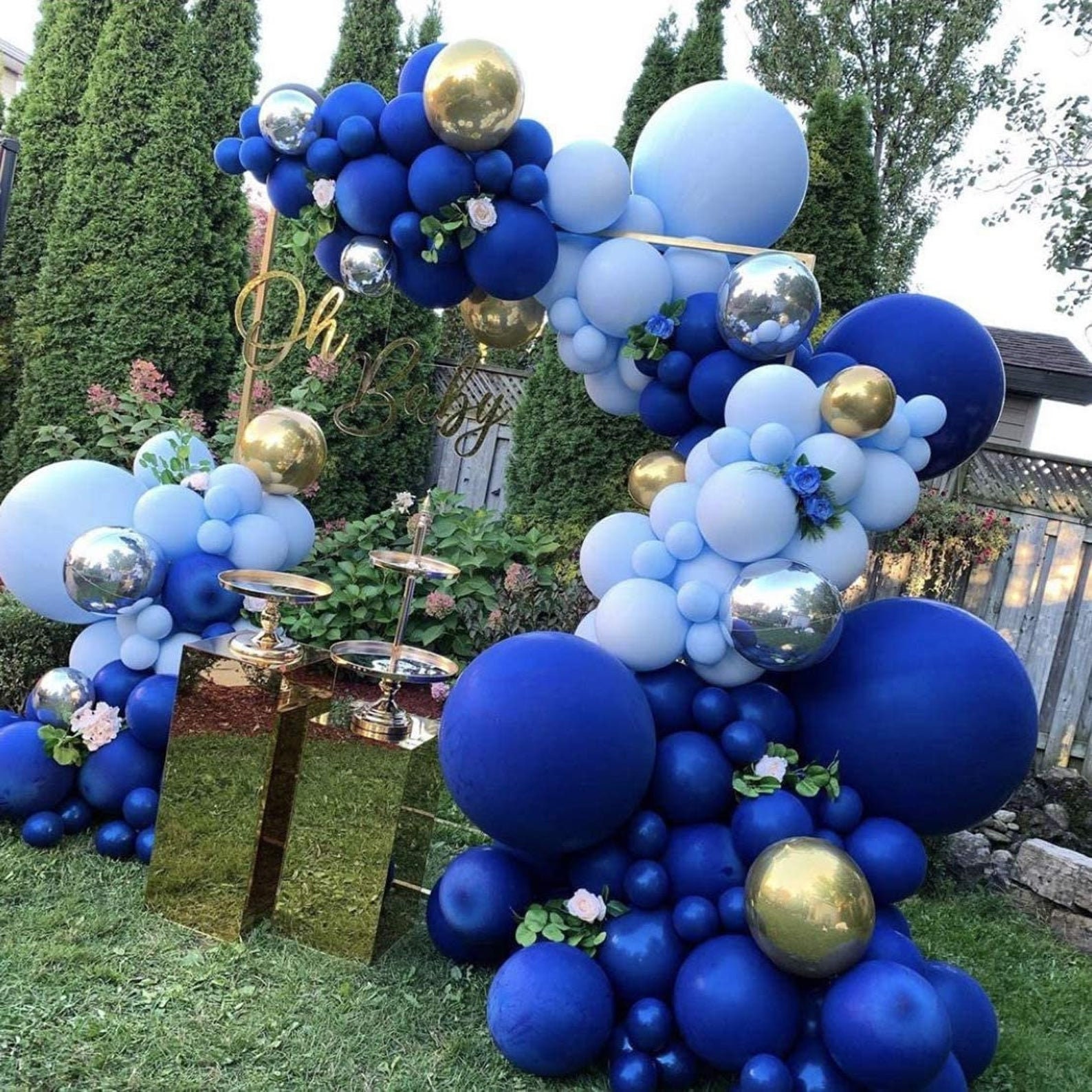 Royal Blue Sky Blue and Chrome Balloon Garland Kit 1st Etsy
