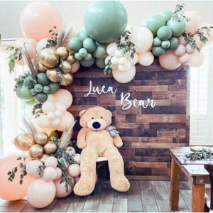 Verde salvia y rosa bebé ducha globo arco salvia bebé ducha eucalipto decoración silenciado bosque bebé ducha Boho bebé ducha niña bebé ducha imagen 1