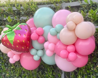 Strawberry Balloon Garland Strawberry Baby Shower Decor A Berry Sweet One 1st Birthday A Berry Sweet Baby Its A Girl Boho Baby Shower Decor