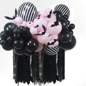 Pink and Black Halloween Balloon Garland Arch, Pastel Halloween, Bat Decor, Halloween Backdrop, Cute Halloween, Pastel Goth, Photo Backdrop image 3